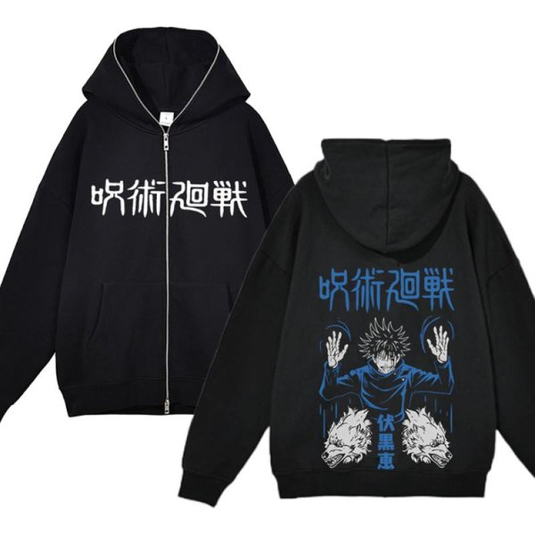 Anime Jujutsu Kaisen Chaquetas Con Cremallera Completa Sudaderas Con Estampado De Satoru Gojo Ropa De Calle Harajuku Sudaderas Con Capucha Para Hombres Ropa De Gran TamañO Y2K L Gray-image