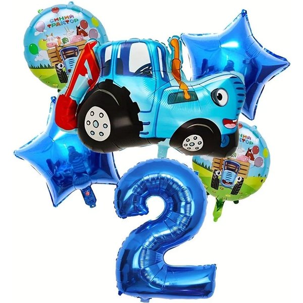 Zestaw 6 BalonóW Z Traktorem Rolniczym Niebieski Balon Foliowy Z Cyfrą Balon Z Traktorem Dekoracje Na PrzyjęCie Urodzinowe Akcesoria Prezenty Na Baby Shower 32Inch Number-image
