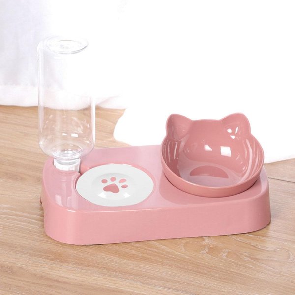 Cuenco Para Perros Y Mascotas, Comedero AutomáTico Para Agua, Cuenco Para Comida Para Gatos Con Fuente De Agua, Cuenco Para Beber Con Soporte Elevado, Cuencos Para Comida Para Gatos 2 En 1 Color Rosa-image
