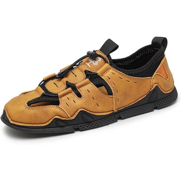 Sandalias De Cuero Para Hombre Verano Nuevas Transpirables Suela Suave Slip-On Ocio ConduccióN Antideslizantes Huecas Modernas Zapatos De Playa 45 MarróN-image