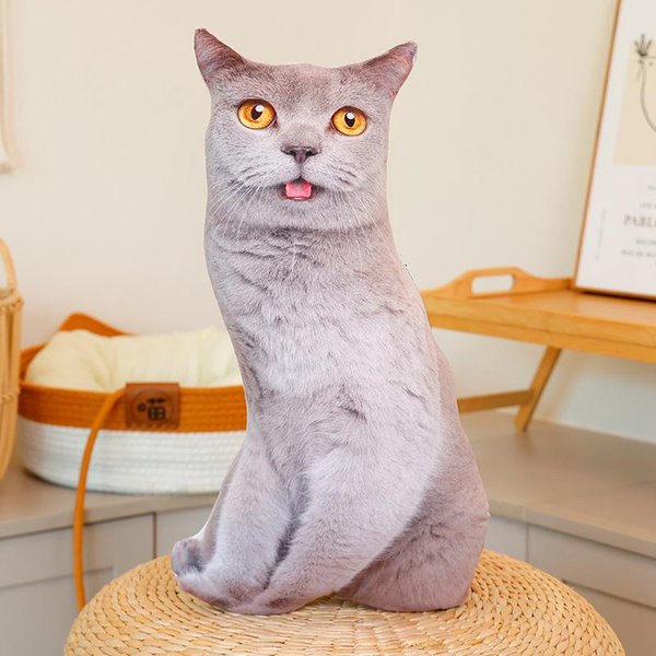 Pluszowa Realistyczna Lalka Kota 3D MięKka KreskóWkowa Symulacja Kota Szmaciana Lalka Pluszak Poduszka Wypchana Kawaii Pluszowe ZwierzęTa Zabawka Poduszka Gray-image