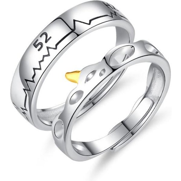 Nuevo Anillo De Pareja De Plata De Ley 925 52 Hz Moda Creativo Cola De Ballena Ajustable Par Anillos Para Enamorados JoyeríA Regalo De Festival-image