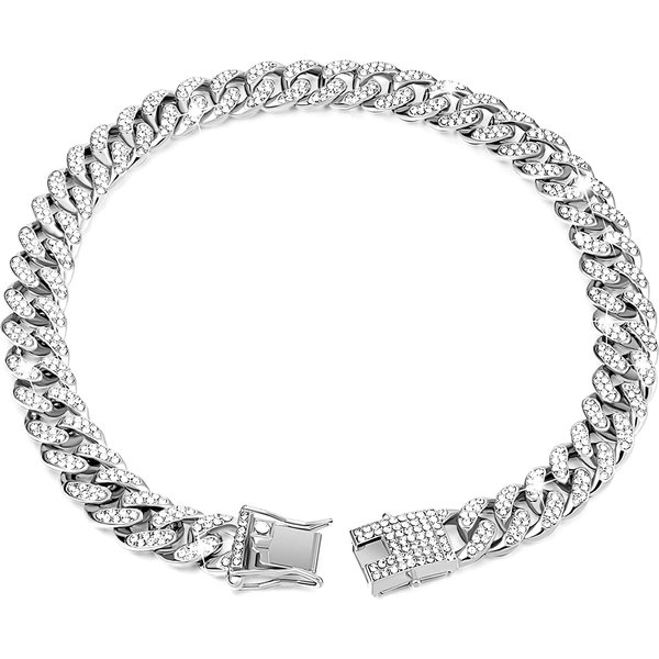 Collar De Gato De Cadena Cubana De Lujo Dorado Para Gatos, Gatitos, Cachorros, JoyeríA De PedreríA De Lujo, Accesorios Para Bodas Y Fiestas 16 Inch 40Cm-image