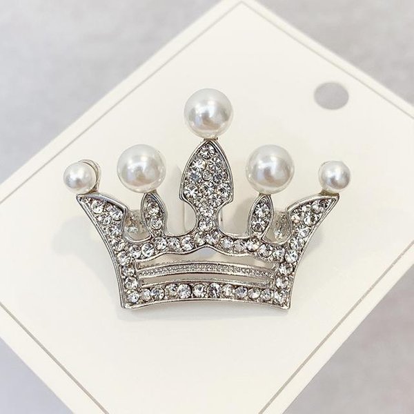 Broches De Corona De Moda, Color Dorado Y Plateado, Con Diamantes De ImitacióN Y Perlas, Para Solapa, DecoracióN De Vestidos, Hebilla, Insignia, Accesorios De JoyeríA Para Mujer.-image