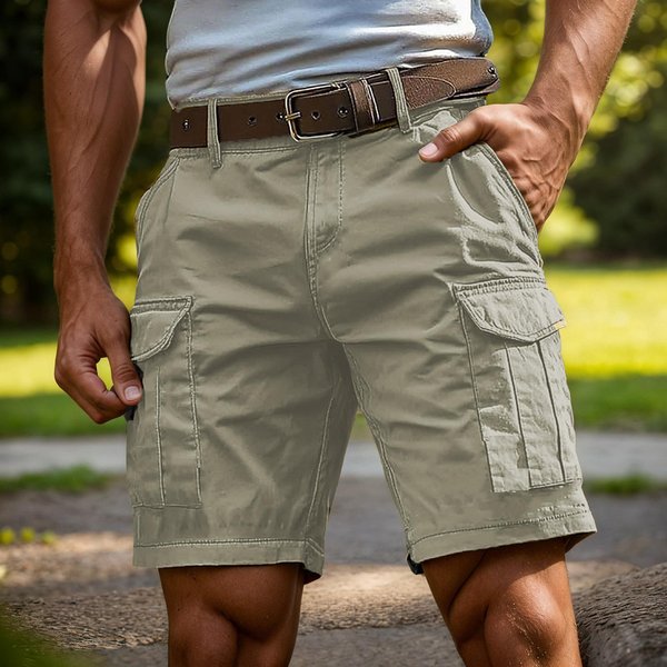 Pantalones Cortos Cargo Casuales Para Hombre Multibolsillo Verano AtléTicos De Trabajo Cintura Ajustada Longitud Media Utilitarios L Gray-image