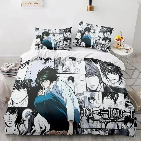 Juego De Cama Death Note Individual Twin Completo Queen King Size Juego De Cama Adulto NiñOs Dormitorio Fundas NóRdicas Estampado 3D Anime Death Note 70X133Cm 2Pcs-image
