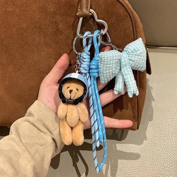 Colgante Para Bolso Nuevo Casco Oso Colgante Para Bolso Cuerda Trenzada Lazo Llavero Para TeléFono Accesorios Para Bolsos DIY Azul-image