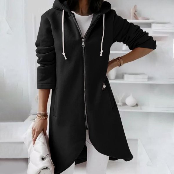 LuźNe Bluzy Damskie Oversize Z Zamkiem BłYskawicznym, Swobodne Bluzy Z Kapturem, KołNierz Z WiąZaniem, Zapinane Na Zamek, Kieszenie, LuźNe, Miejskie PłAszcze Z Kapturem Xxxl Czarny-image