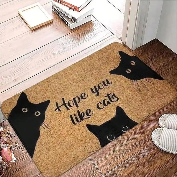 Uroczy Kot WzóR Mata WejśCiowa Mata Powitalna ŁAzienka Kuchnia AntypośLizgowy Dywanik PodłOgowy Zmywalny Sypialnia Dekoracja Domu MałY Dywan 50X80Cm Flannel Black-image