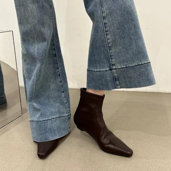 Zapatos De Mujer De Alta Calidad Botines De Mujer Moda Cremallera Trasera SóLido Botas Modernas Zapatos De Mujer Sexy Punta Afilada Para Mujer 39 MarróN-image