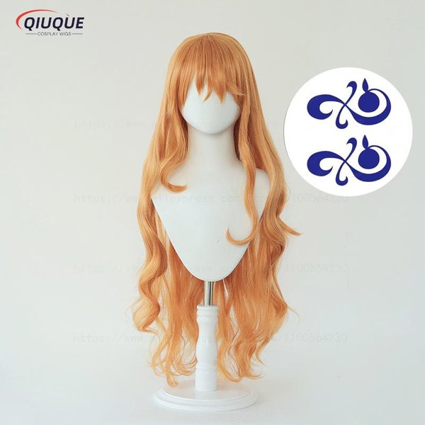 Wysokiej JakośCi Peruka Cosplay Nami Dla DorosłYch Kobiet 75Cm DłUga KręCona Falowana PomarańCzowa Odporna Na CiepłO WłOsy Peruki Cosplay Anime + Czepek Pod Perukę One Size Brown-image