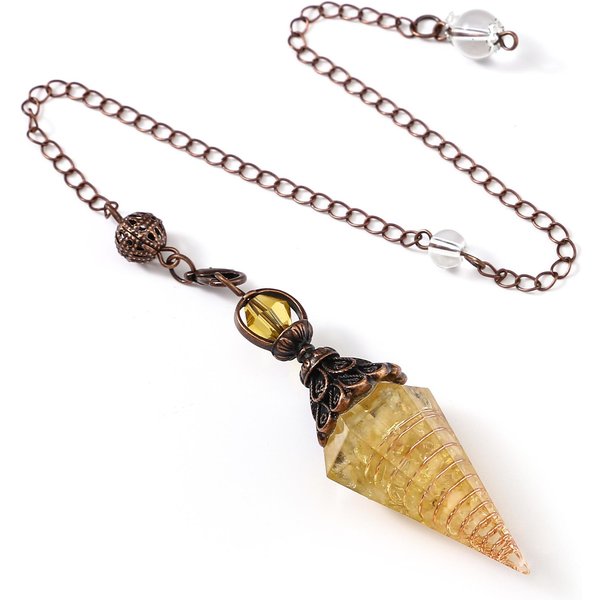 PéNdulo De Radiestesia De Cristal Curativo De 7 Chakras Naturales, Chips De Reiki, Colgante Espiritual De OrgóN Para AdivinacióN, Wicca, Equilibrio De EnergíA Citrine Bronceado-image