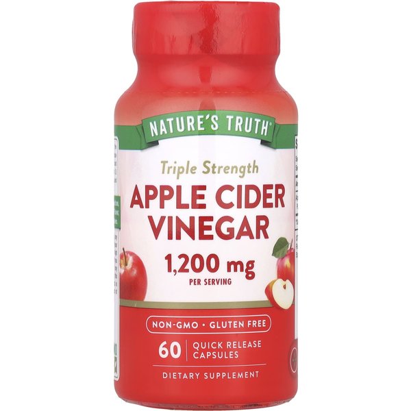 Nature's Truth, Vinagre De Sidra De Manzana Triple Concentrado, 1200 Mg, 60 CáPsulas De LiberacióN RáPida (600 Mg Por CáPsula)-image