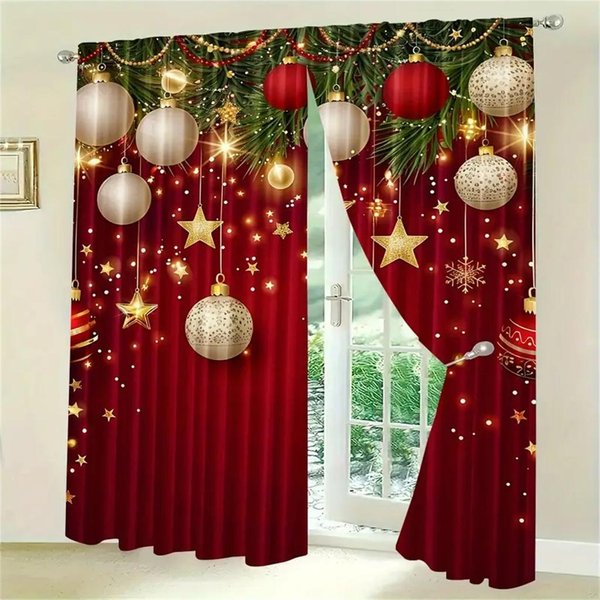 Juego De 2 Cortinas NavideñAs De Papá Noel-Estampado Digital, DiseñO De Bolsillo Para Barra, PoliéSter - Perfectas Para Sala De Estar, Cocina, Dormitorio W70X165H(Cm)X2Pcs&Grommet Top-image