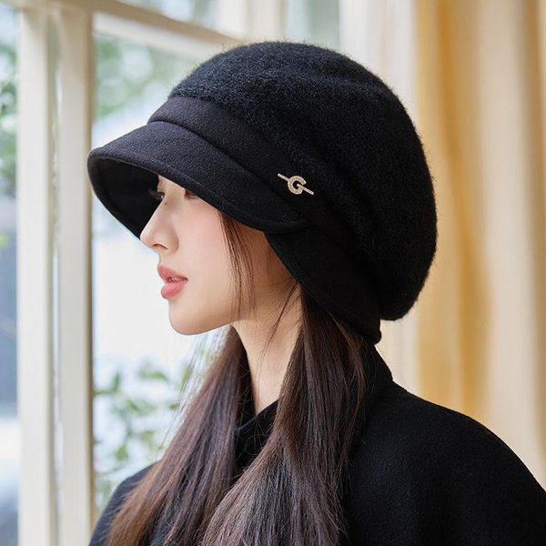 Gorros De OtoñO E Invierno Para Mujer Etiqueta MetáLica Boina Moda Casual VersáTil Boina De Pintor Estilo BritáNico Gorro CáLido Average Size-image
