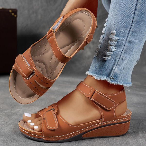 SandałY Na Koturnie Wygodne SandałY Damskie Odkryte Palce Buty Na Platformie Z Regulowanym Paskiem Na Kostce, Perforowany Design ZapewniająCy Oddychalność SandałY Z Paskami 39-image