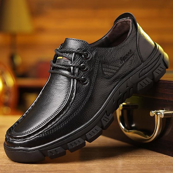 Zapatos De Hombre De Piel De Vaca De Primera Capa Para Primavera, Zapatos Casuales De Cuero Sin Cordones Para Hombre, Zapatos Individuales De Suela Gruesa Para Hombre, Zapatos Sin Cordones Para Papá De Mediana Edad 43 Gray-image