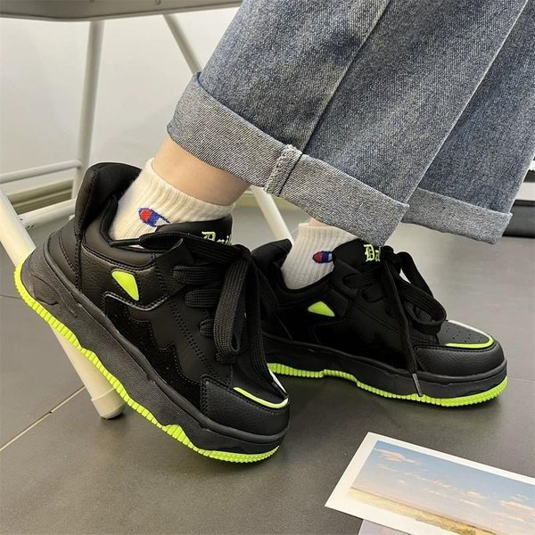 Zapatos De CañA Alta Para Estudiantes Zapatos Deportivos Zapatos Casuales Para Mujer Primavera Nuevo Terciopelo VersáTil Plataforma Zapatos Blancos 40 Negro-image