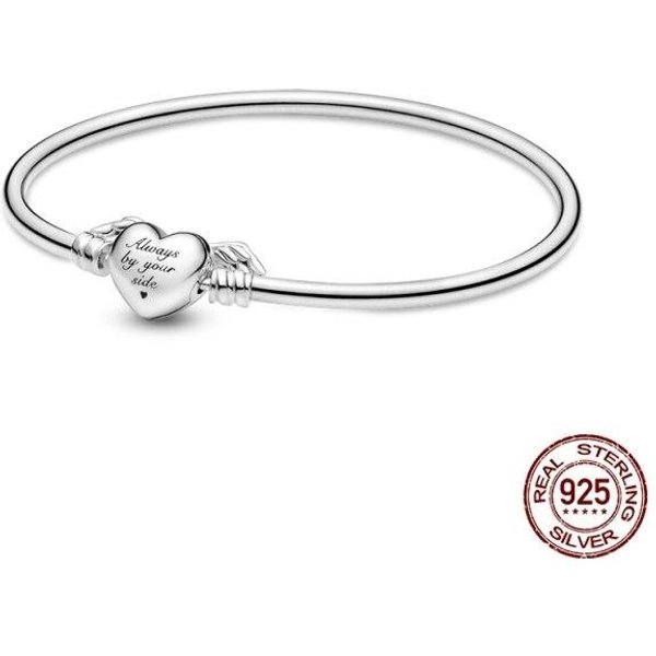 Pulsera De Plata De Ley 925 AutéNtica Con Cadena De Serpiente Y Dijes, Compatible Con Dijes De Marcas Europeas, JoyeríA Artesanal, Regalo 18Cm White-image