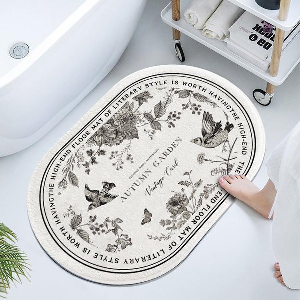 Francuski Retro Owalny Mata Z BłOta Okrzemkowego Tapicerowana Toaleta ŁAzienka Mata PochłAniająCa Wilgoć AntypośLizgowa Mata Pod Stopy SzybkoschnąCa Mata Pod Drzwi 40*60Cm-image