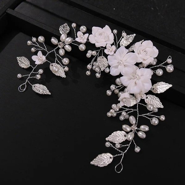 Boda Cristal Flor Hoja Perla Diadema Banda Para El Cabello Tiara Para Mujeres Novia Fiesta Nupcial Accesorios Para El Cabello De Boda JoyeríA Regalo Gray-image