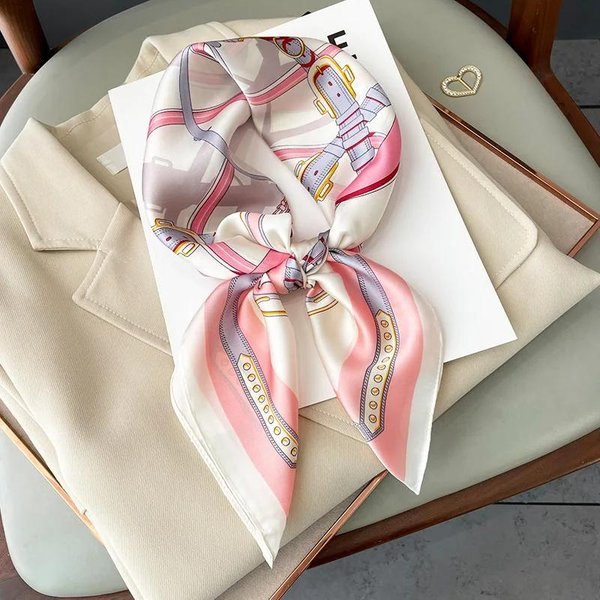 Nueva Moda 70X70Cm Bufanda Estampada Para Mujer Pashmina Bufanda De Seda Chal Cuadrado Diadema Decorativa Para Cabeza Cuello DiseñO De Lujo Bandana 70X70Cm White-image
