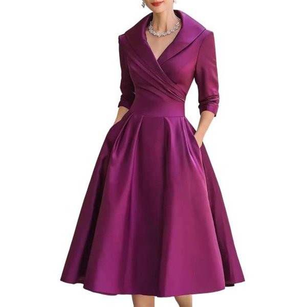 Vestido De Trabajo Para Mujer Con Solapa Y Cuello En V, Manga Larga, Corte En A, Vestido Midi Formal Para Oficina De Negocios, Tipo Blazer 2XL-image