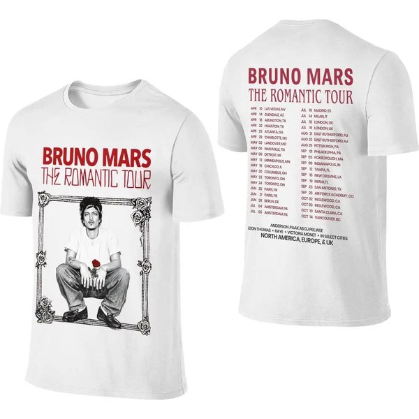 Hombres Mujeres Bruno Mars The Romantic Tour 2026 Camisetas Outfits Moda Camiseta 100% AlgodóN Ropa Verano Femenina Masculina Ropa L Negro-image