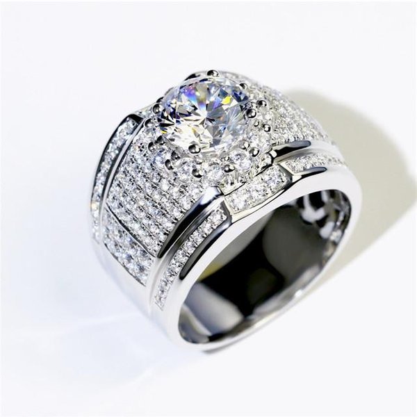 Modny 100% S925 Srebrny PierśCionek Z Brylantem Dla Unisex Anillos De ObrąCzki Bizuteria Srebro 925 BiżUteria PierśCionek Anel Box 11 BiałY-image