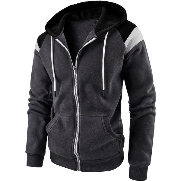 Sudadera Con Capucha Y Bloques De Color Con Cremallera Para Hombre, Estilo Informal, Elegante Y Duradero, Para OtoñO/Invierno, Con Mangas RagláN, Sudadera Con Capucha Para Hombre XL Gris Oscuro-image