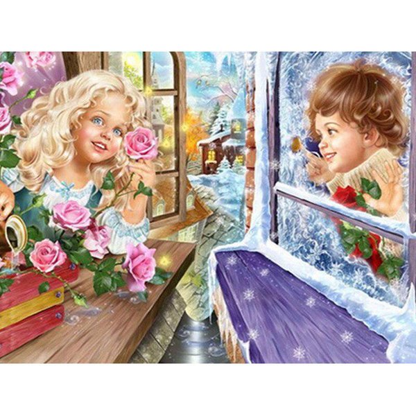 Bordado De Diamantes 5D DIY NiñO Y NiñA Amigos Pintura De Diamantes Punto De Cruz Diamantes De ImitacióN Redondos Completos 20X30CM-image