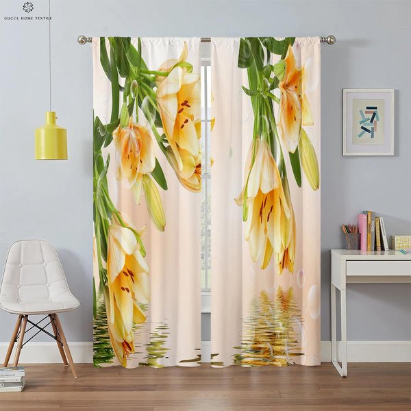 Cortinas Con Estampado De Flores Y Mariposas Tridimensionales 3D Flores Sobre El Agua Dormitorio Sala De Estar Cocina Cortinas Para Ventana 2 Piezas W50Xh130(Cm)X2Pcs&Grommet Top-image