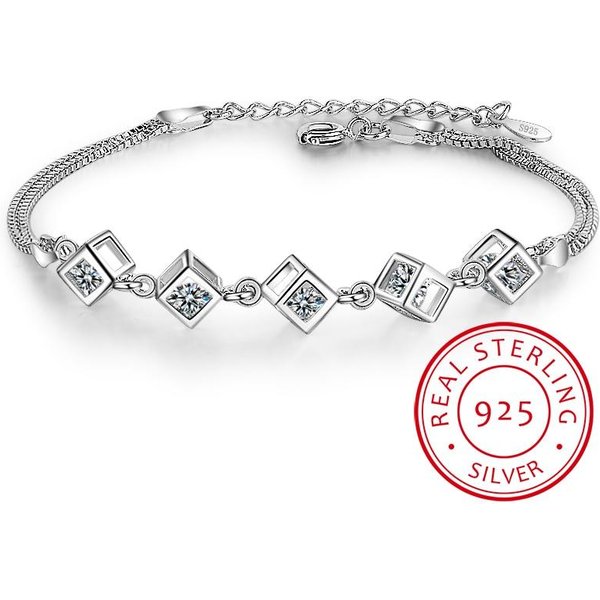 Pulseras Y Brazaletes De Caja De Cubo De Plata De Ley 925 Nueva Pulsera De Moda Para Mujeres Plata De Ley - JoyeríA White-image