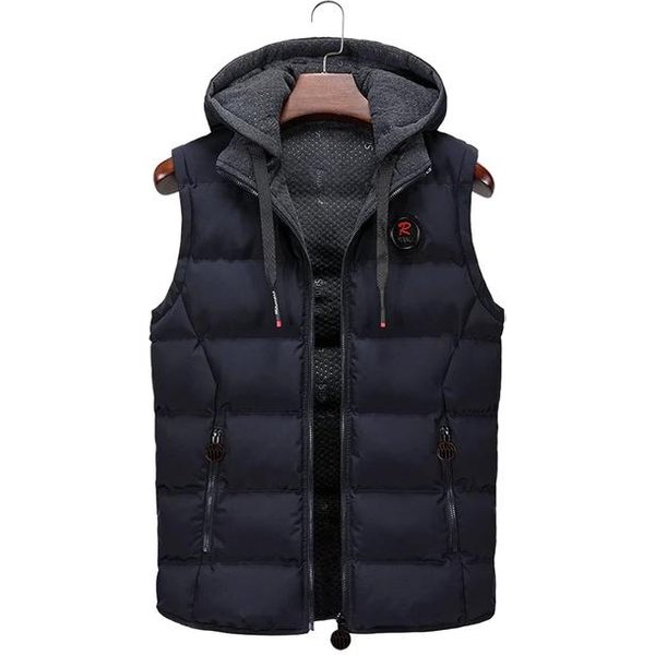 Chaleco De Hombre Invierno Chaleco De PlumóN Chaleco Casual Chaqueta Sin Mangas Casual CáLido Chaleco De Hombre Abrigo Sombrero Desmontable Nuevo Estilo XXS Black-image