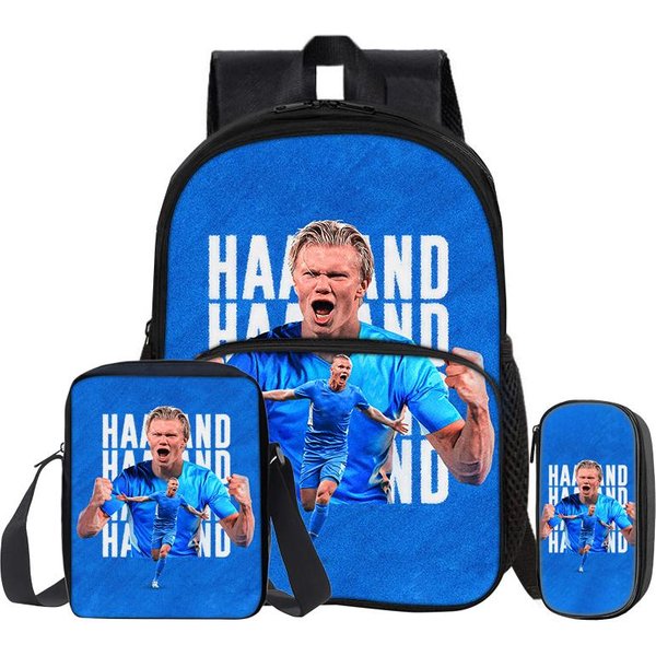 Haaland Bolsas Escolares Deportivas Para Estudiantes Mochila Set De 3 Piezas Con Bolsillo Frontal Mochila Bolsas De Hombro Estuche Para LáPices Estrella De FúTbol-image