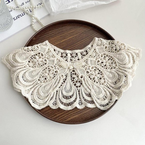 Cuello Falso Calado De Encaje Nuevo Chal Decorativo De Encaje Envolvente Solapa Desmontable Tops Para Mujer Cuellos Para Mujer Gray-image
