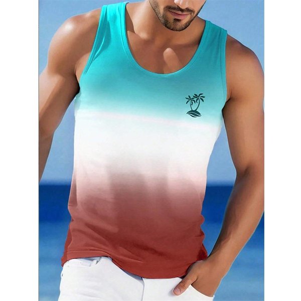 Chaleco De Hombre Con Cuello Redondo, Talla Grande, Textura Degradada, Casual, Transpirable, Sin Mangas, Moda Callejera De Verano, Chaleco Deportivo M Blue-image