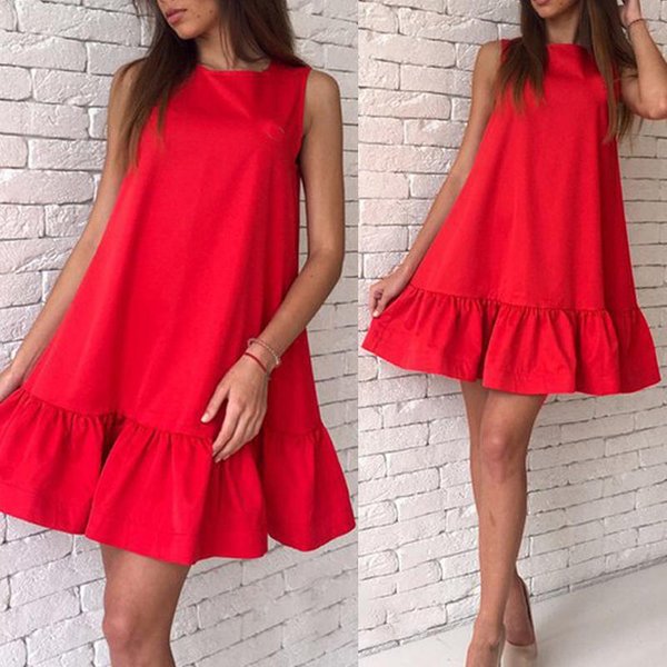 Koktajl Damski Na Co Dzień KróTka Sukienka Mini Sukienki Sukienka Letnia Bez RęKawóW Na Imprezę Moda Damska Xl Czerwony-image
