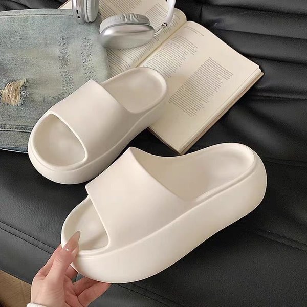 Zapatillas Eva De Suela Gruesa Para Mujer Moda Color SóLido Sandalias De Plataforma Mujer Verano 2025 Interior Exterior Antideslizantes Chanclas De Playa 35-36 Blanco-image