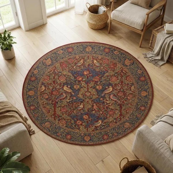Estetyka Cottagecore WystróJ Domu Ptak Granat OkrąGłY Dywan Vintage Botaniczny Kwiatowy MięKki AntypośLizgowy Dywan Do Salonu 40X40CM-image