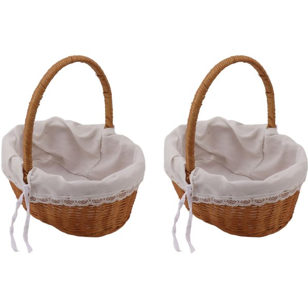 2 Piezas Cestas De Flores De RatáN Con Asa Cestas De Almacenamiento Tejidas Cestas De NiñA De Las Flores Para Boda Hogar Gray-image