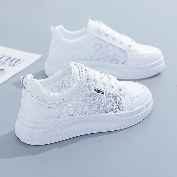Zapatos De Mujer Comodidad Transpirable Zapatos Blancos Cordones Malla Zapatos Casuales 36 White-image