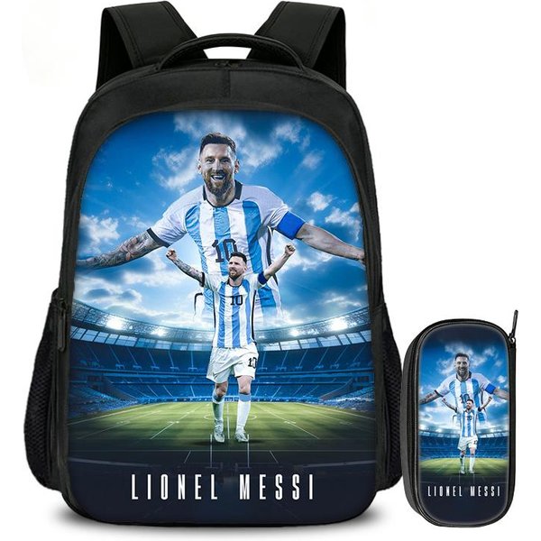 Set De 2 Piezas Mochila Bolsas Para LáPices Bolsas Escolares M-Messi NiñOs Escuela Mochila De Doble Capa Estrella De FúTbol Deporte De FúTbol Mochila-image