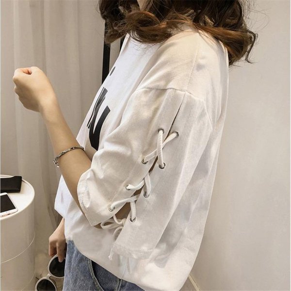 Camiseta BáSica De Verano Coreana Para Mujer Nueva Camiseta De Manga Corta Para Mujer Top Holgado De Talla Grande De Media Manga Para Mujer 2XL Blanco-image