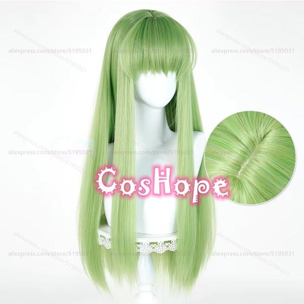 Peruka Do Cosplayu Enkidu C.C Wig Damska 80Cm DłUga Zielona Peruka Anime Odporna Na CiepłO Syntetyczne Peruki Na Karnawał Imprezę Kostium Do Odgrywania RóL One Size Beige-image