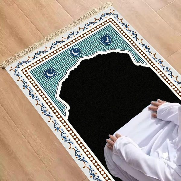 Jasnoniebieski ŁUkowy Dywanik Modlitewny AntypośLizgowy Tradycyjny Islamski Dywanik Modlitewny Z FręDzlami 70X110CM-image