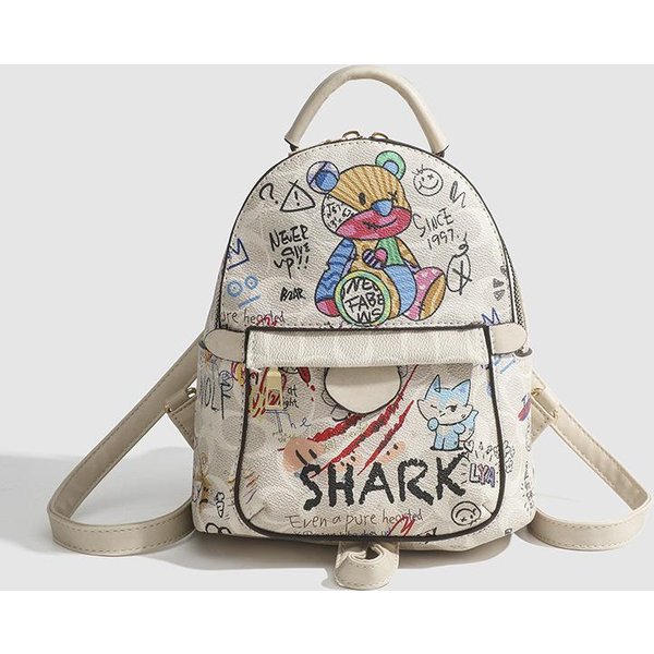 Mochila PequeñA De Verano Estilo Extranjero Mochila Oso Graffiti Mochila PequeñA Moda Femenina Casual Bolso Femenino Gray-image