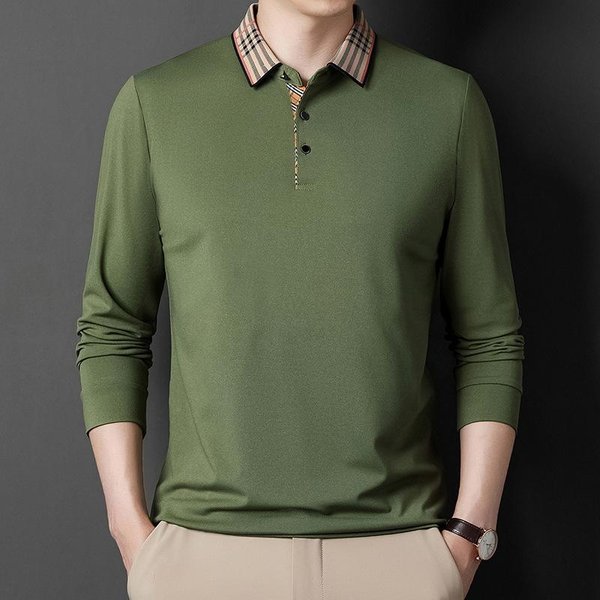 Camisa De Manga Larga Para Hombre Camiseta Nueva Para Hombre Primavera Y OtoñO Color SóLido Holgada Cuellos Calidad Camisa Polo Fina Xxxxl Gray-image