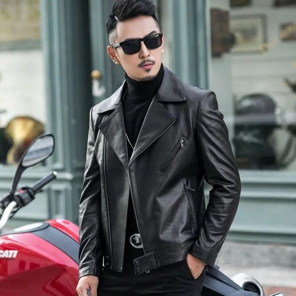 Nueva Chaqueta De Cuero Para Hombre Estilo Coreano Ajustada Juvenil Traje De Motociclista Chaqueta Atractiva 5XL Negro-image