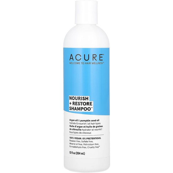 Acure, Szampon OdżYwczy + RegenerująCy, Odpowiedni Do Wszystkich RodzajóW WłOsóW, Olej Arganowy I Olej Z Pestek Dyni, 12 Fl Oz (354 Ml) Blue-image